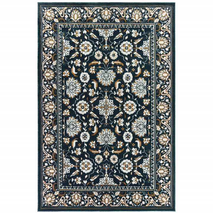 4 X 6 Navy caramel And Ivory Oriental Power Loom Stain Resistant Area Rug