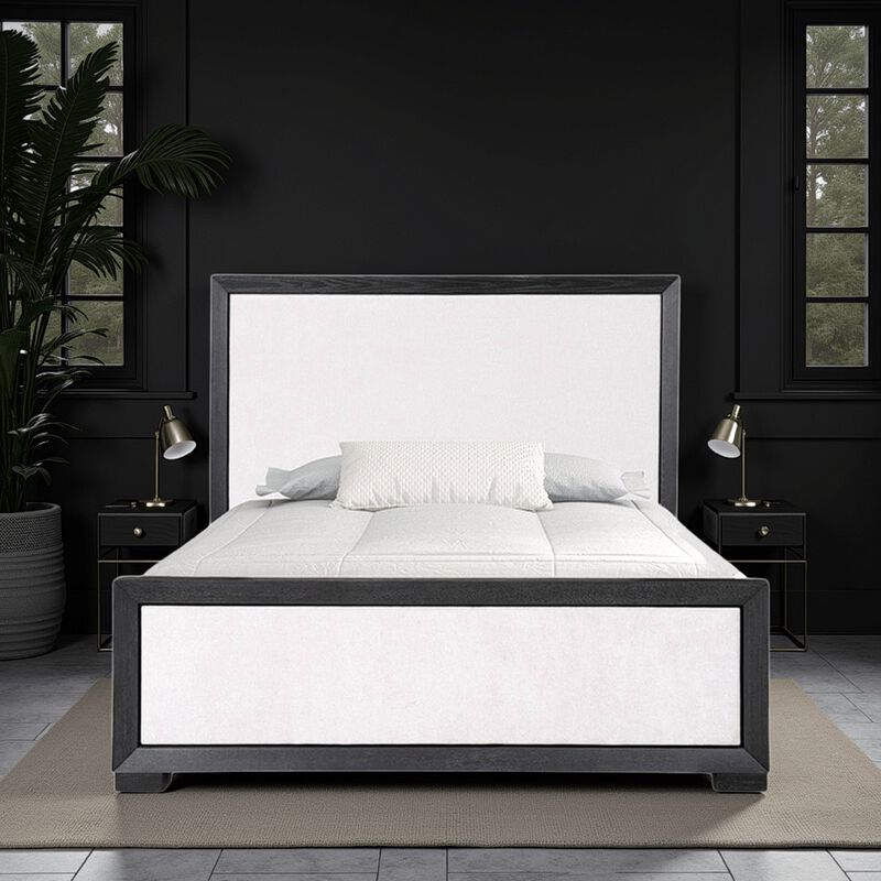 Kizie King Size Bed, Modern Upholstered Black and White Solid Wood