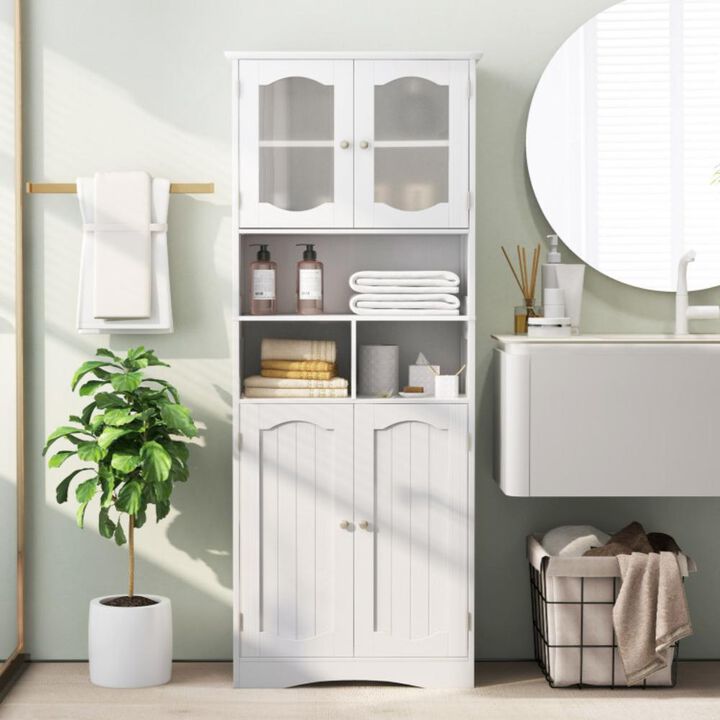 Hivvago Freestanding Linen Bathroom Storage Cabinet with Frost Glass Doors