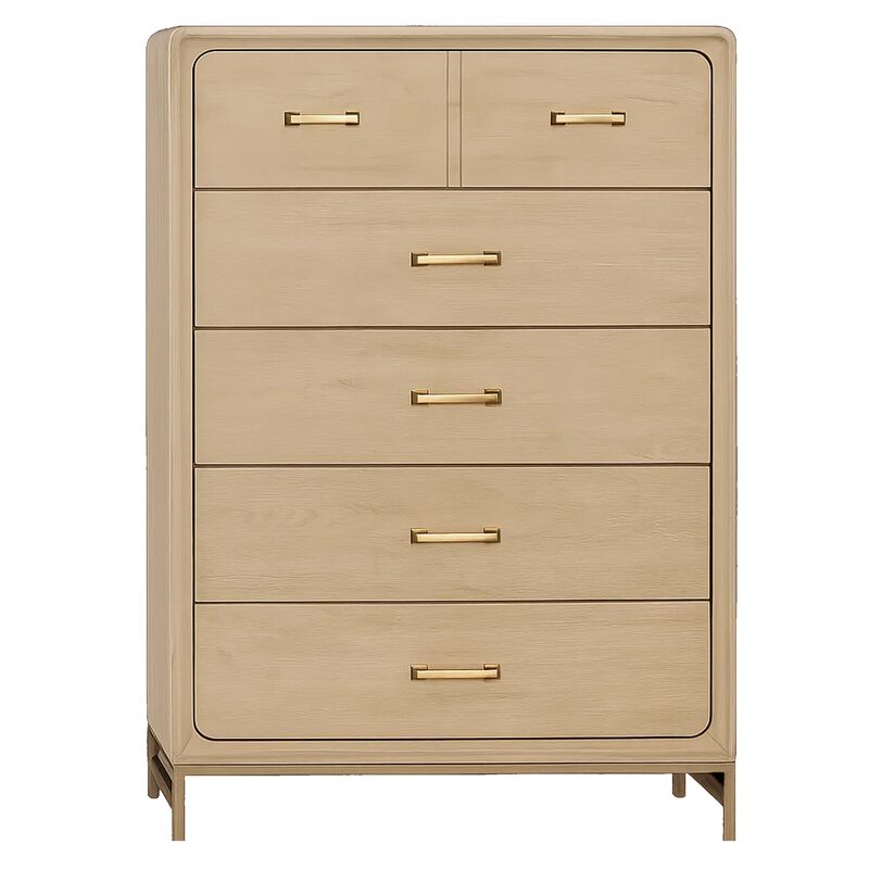 Rozie Tall Dresser Chest with 5 Drawers, Light Oak Brown Solid Wood image number 2