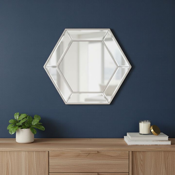 HomeRoots 18" Silver Hexagon Glass Framed Accent Mirror