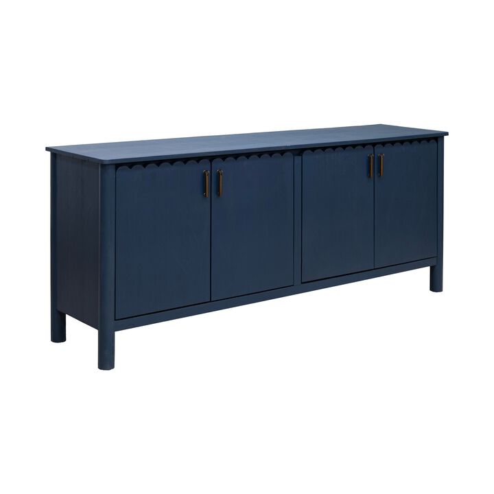 Jazz 76 Inch Sideboard Console, 4 Doors, Gold, Dark Blue Solid Pine Wood - Benzara