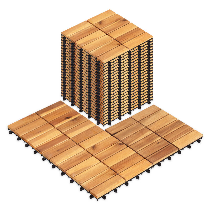 Acacia Wood Interlocking Deck Tiles 54 Piece Set for Outdoor Patio Flooring-Natural image number 3