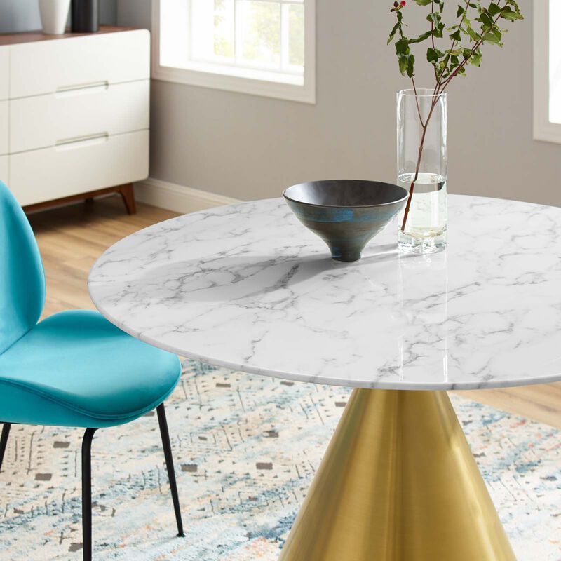Modway - Tupelo 47" Artificial Marble Dining Table Gold White