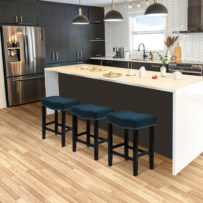 WestinTrends 24" Upholstered Saddle Seat Black Counter Stool (Set of 3)