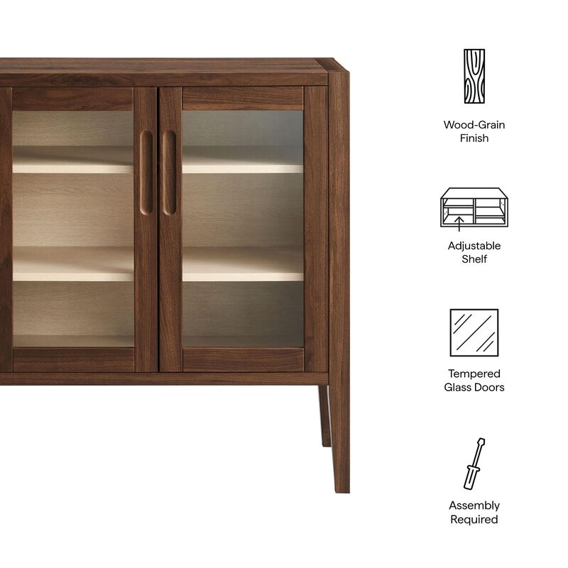 Modway Nell 36 Inch Accent Storage Cabinet in Walnut &ndash; Tea/Coffee Small Buffet Cabinet with Shelves for Living Room, Hallway, or Entryway image number 2