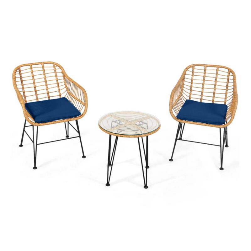 Hivvago 3 Pieces Rattan Furniture Set with Cushioned Chair Table