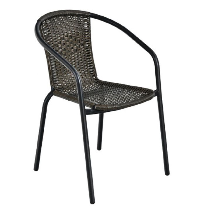Patio Rattan Dining Chair with Curved Backrest for Yard Garden-Gray