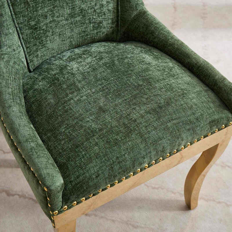 Clihome Chenille Dining Chairs, Modern Style with Curved Gold - Plated Legs & Rivet Trim, Upholstered Comfort,One - Piece Structure,Set of 2