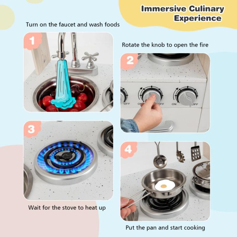 Hivvago Vintage Play Kitchen Pretend Kids Cooking Playset Toys with Water Dispense