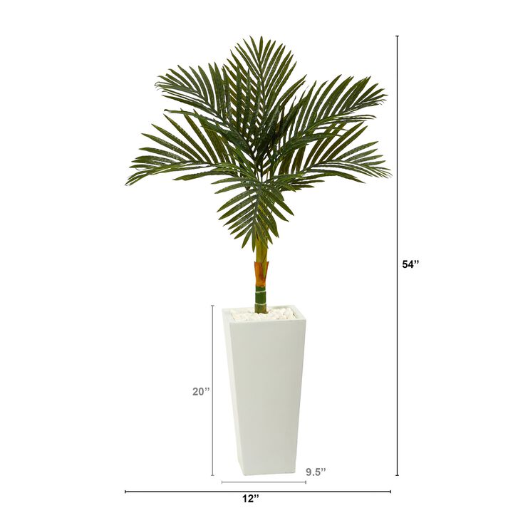 HomPlanti 4.5 Feet Golden Cane Artificial Palm Tree in Tall White Planter