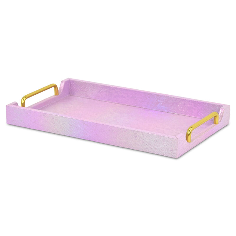 HomeRoots 16" Pink Faux Shagreen Serving Tray With Handles image number 0