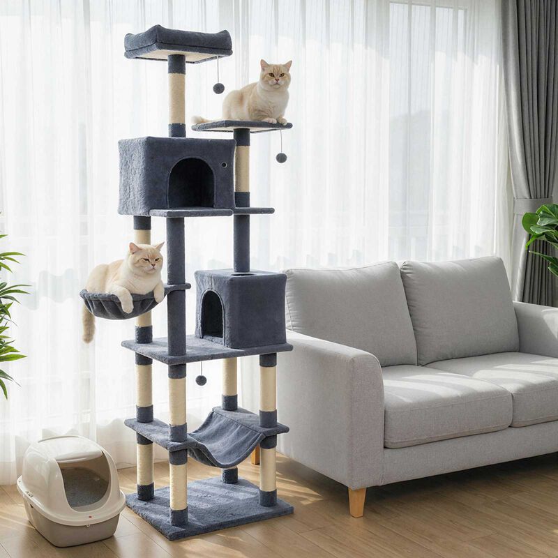 80" Multi-Level Cat Tree Tower with Two Large Condos and Hanging Toys image number 5