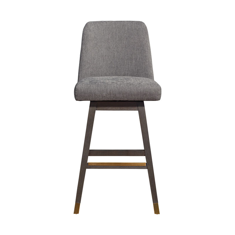 HomeRoots 30" Gray And Brown Fabric And Solid Wood Bar Height Swivel Bar Chair image number 0