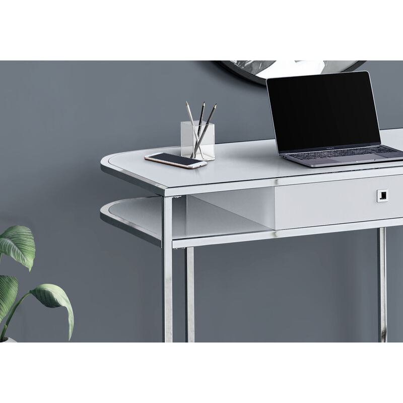 Computer Desk, Home Office, Laptop, Storage Drawers, 48"L, Work, Metal, Laminate, White, Chrome, Contemporary, Modern