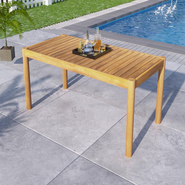 4-6 Seater Patio Dining Table, Light Teak Outdoor Table, Non-Slip Outdoor Dinner Table