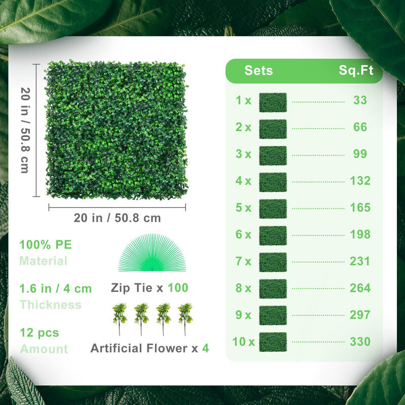 12PCS Artificial Boxwood Panels, Faux Hedge Wall Panels for Indoor Outdoor Decor image number 3