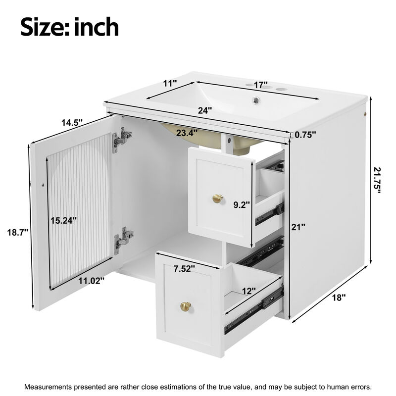 ELEMENT ACE Compact Wall Mounted Bathroom Vanity Set with Ceramic Sink and Storage Cabinet image number 2