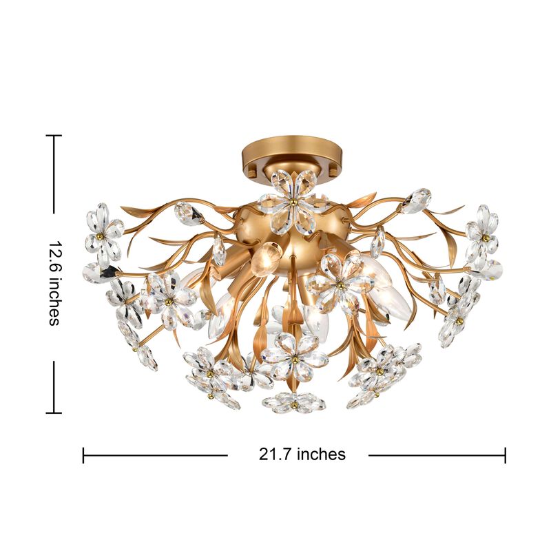 Paola 6-Light Glossy Bronze Daisy Flower Crystal Glass Sputnik Branch Flush Mount image number 4