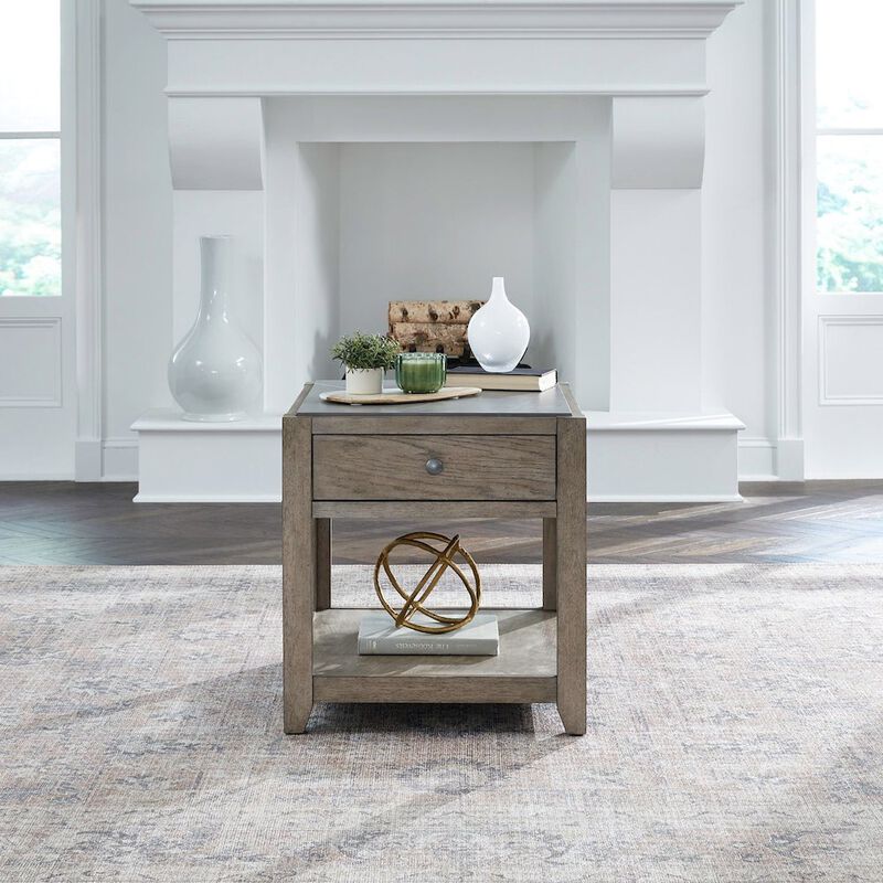 Liberty Furniture Millstone End Table with Unique Tile Top for Living Room - Nutmeg Oak Wood image number 8