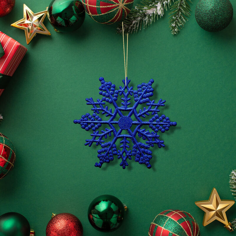 24ct Lavish Blue Glitter Snowflake Christmas Ornaments 4" image number 2