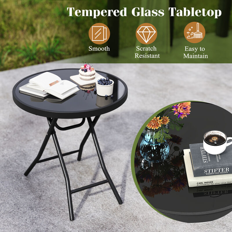 18 Inch Folding Side Table Patio Round Compact Side Table