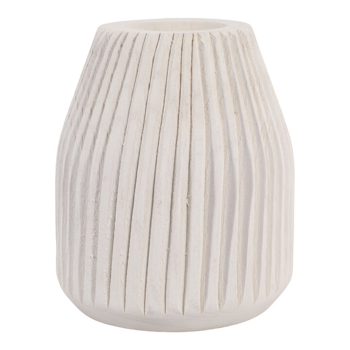 Wood, 8" Ridged Vase, White