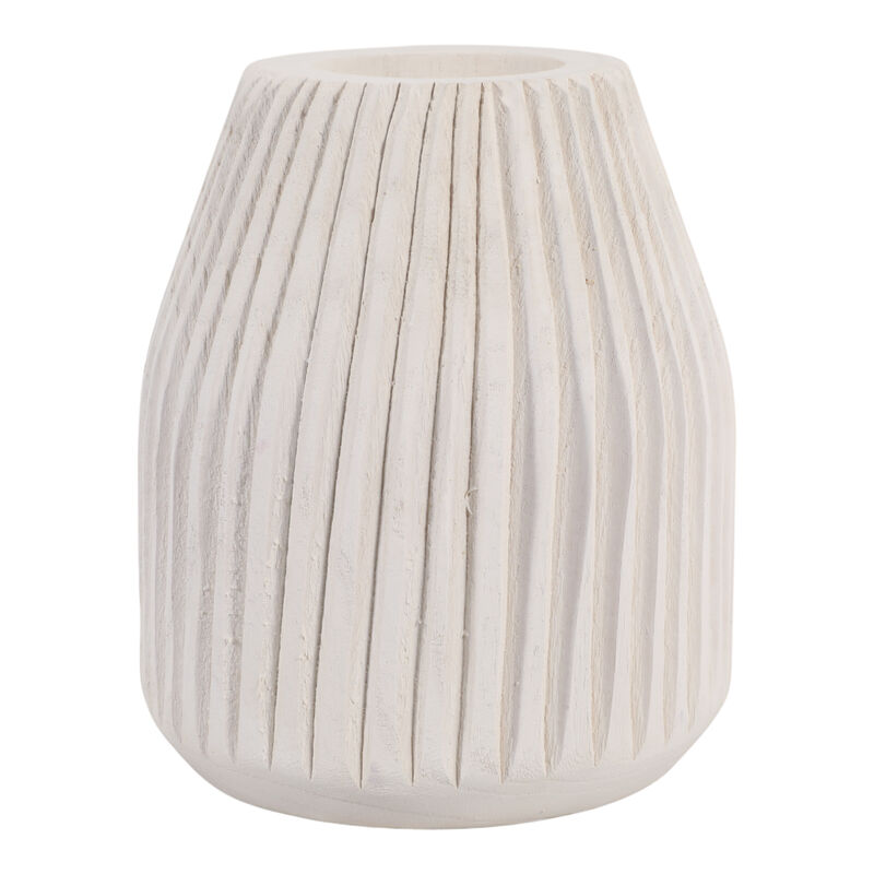 Wood, 8" Ridged Vase, White image number 0