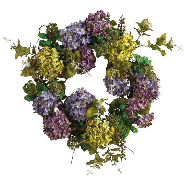 Nearly Natural 24-in Mixed Hydrangea Wreath