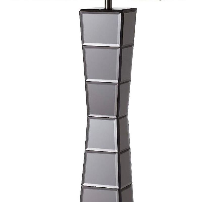 Hivvago Black Glass Tower Table Lamp with Beige Fabric Shade