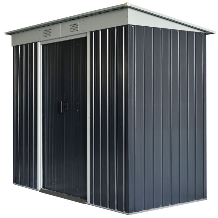 Black/White Tool House: 7x4 ft Garden Shed with Dual Locking Doors