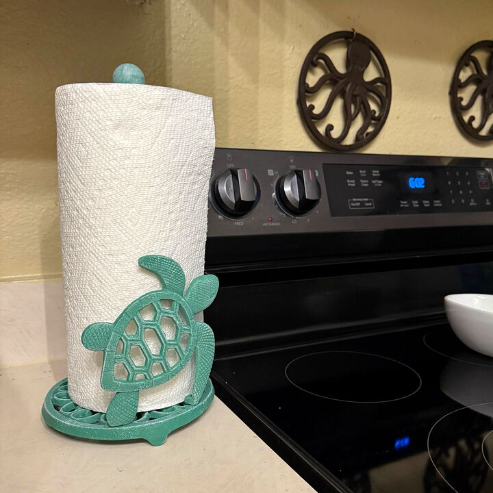 Sea Turtle Cast Iron Paper Towel Holder &ndash; Stunning 13&rdquo; Tall Coastal Home Decor