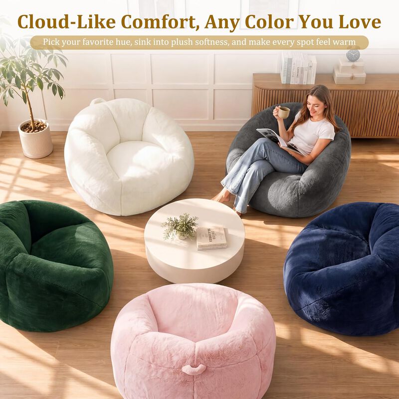Vipbear Faux Fur Bean Bag Chair, Large Stuffed Bean Bag Sofa with Filler for Living Room, Bedroom image number 2