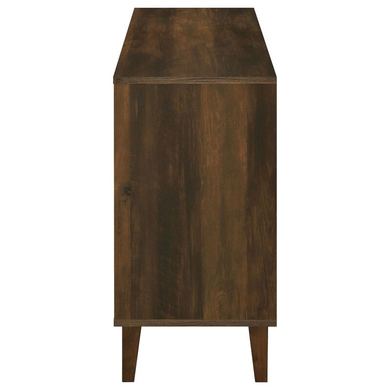 47 Inch Accent Cabinet, Slatted Design, 2 Shelves, Brown and Black Finish - Benzara