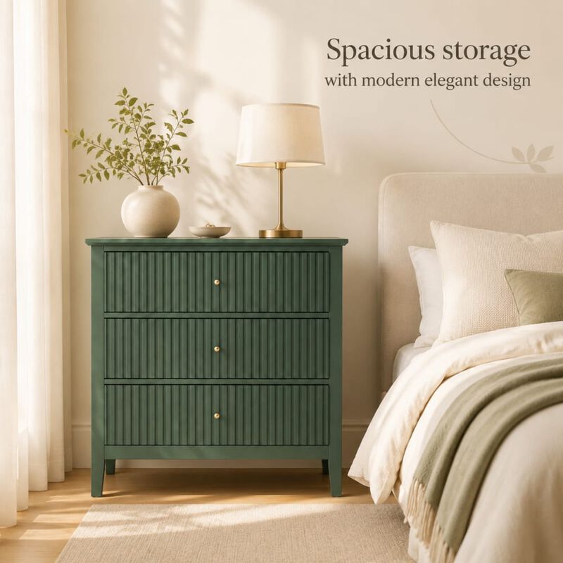 GOODSILO 32 Inch Wide Fluted 3-Drawer Nightstand Large Modern Bedroom End Table with Spacious Storage and Soft-Close Drawers image number 4