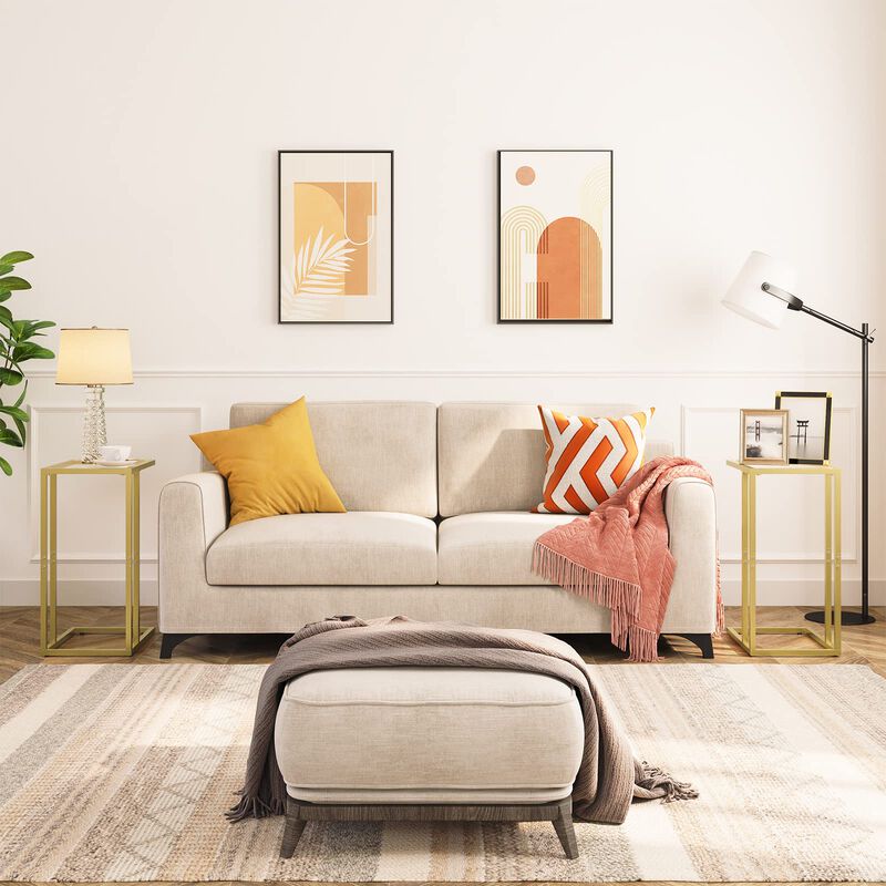 HOOBRO C Shaped End Table, Tempered Glass Snack Side Table with Metal Frame, TV Tray Table for Small Space, Sofa Couch and Bed,