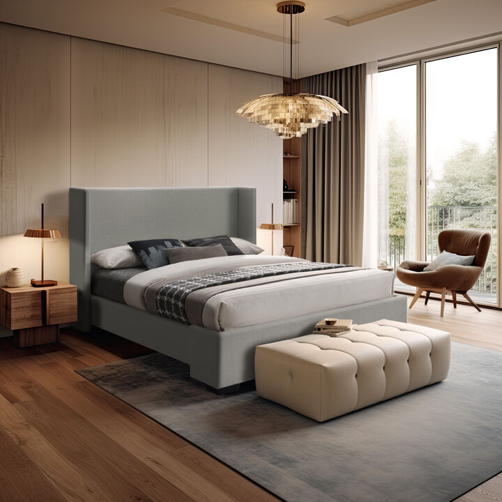 Meridian Furniture Oxford Grey Linen Textured Fabric Full Bed