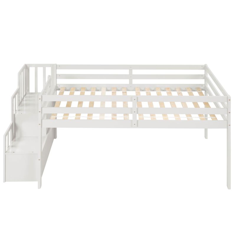 Whisen Twin Size Loft Bed with Staircase  and Safety Guardrails
