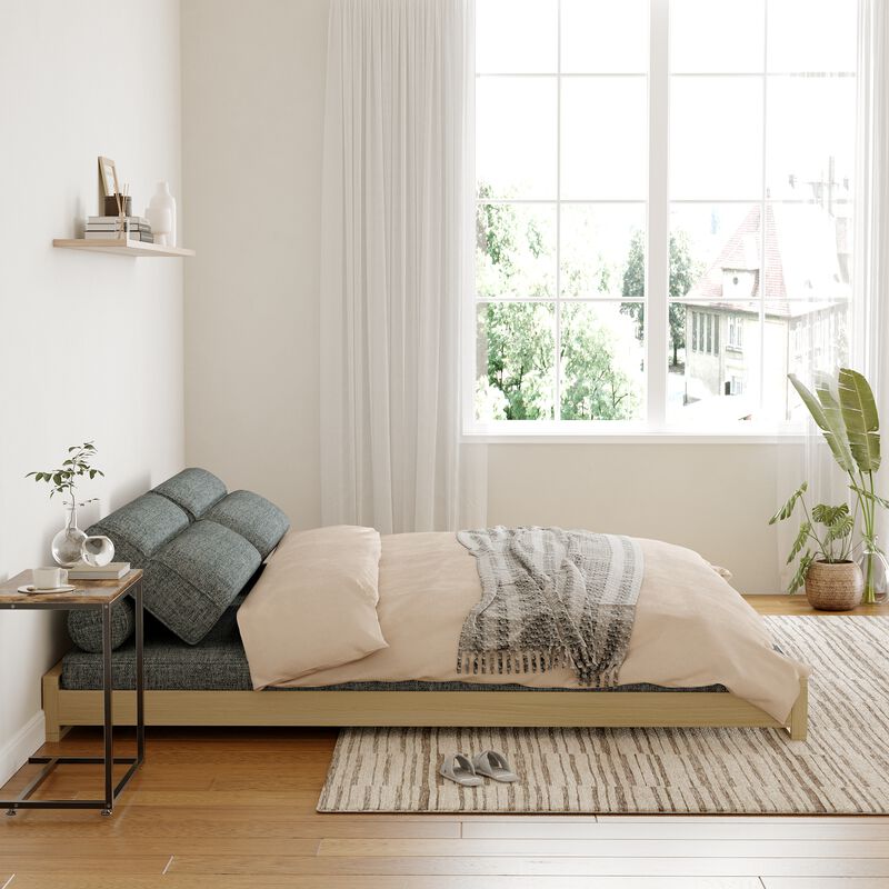 Fabric Linen Double-Deck Sofa Bed with Wooden Frame for Living Room & Bedroom 82.67" Blue