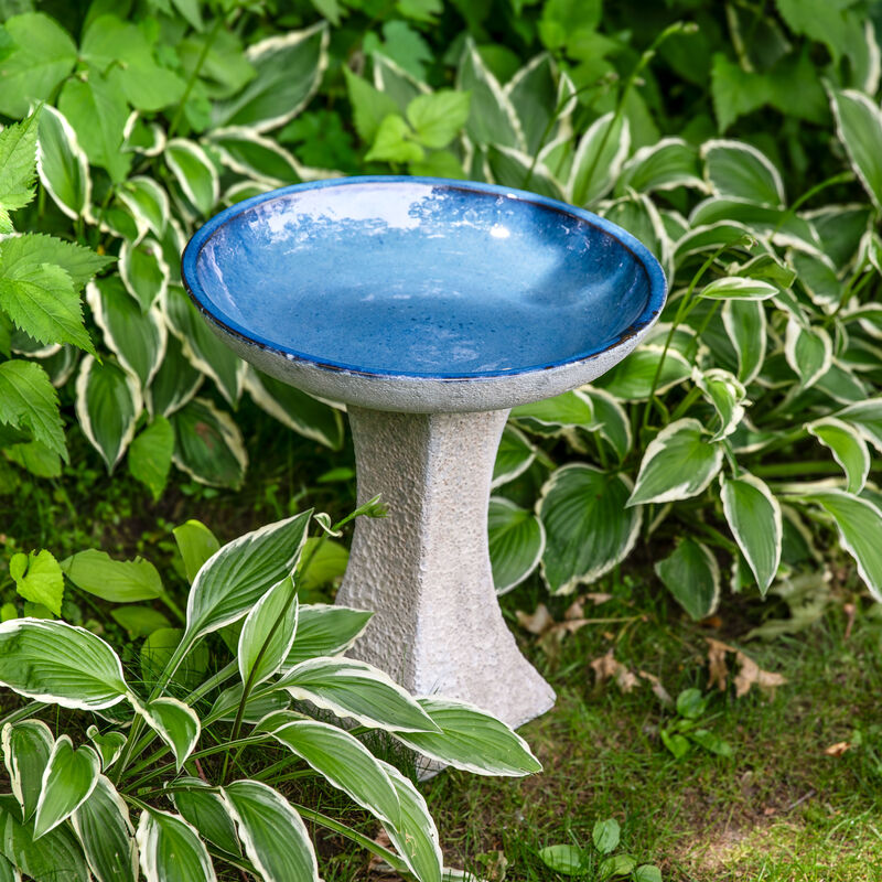 Sunnydaze Nantes Lava Finish Bird Bath - White Distressed Ceramic