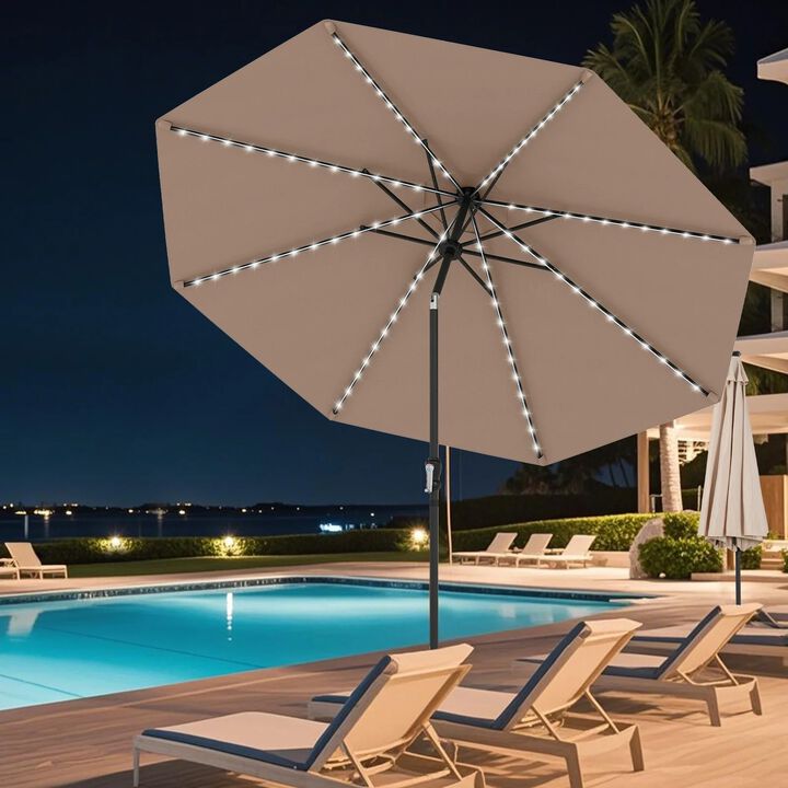 10 Feet Solar Patio Umbrella with 96 RGB Flowing LED Lights and Tilt Adjustment