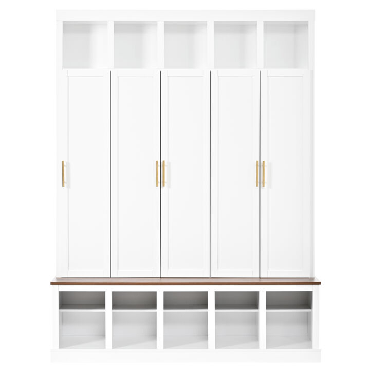 Merax All-in-One Hallway Organizer with 3 Closed Lockers, Inner Hooks & Hanging Rods Hall Tree