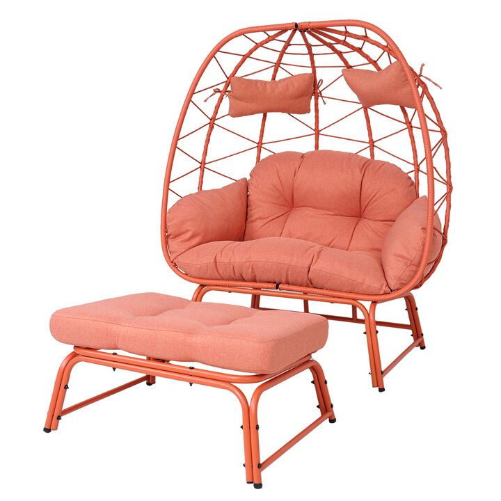 Hivvago Wicker Egg Loveseat with Cushioned Ottoman