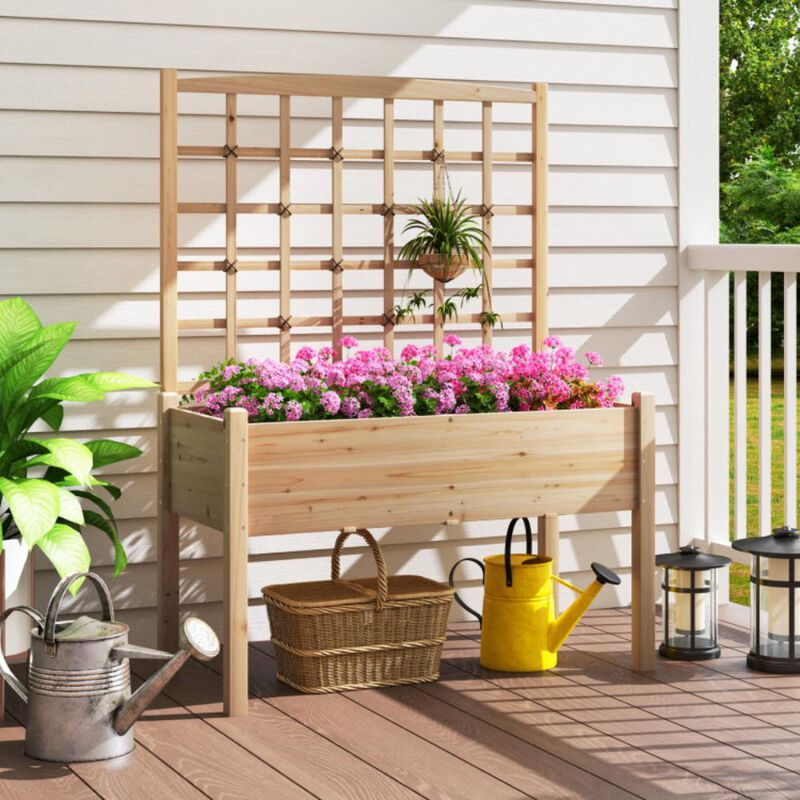 Hivvago Raised Garden Bed with Lattice Trellis and Drainage Holes Elevated