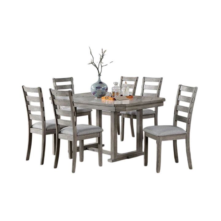 Lais 7pc Dining Table Set with 6 Ladderback Chairs, Rustic Gray