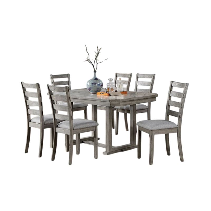 Lais 7pc Dining Table Set with 6 Ladderback Chairs, Rustic Gray image number 0