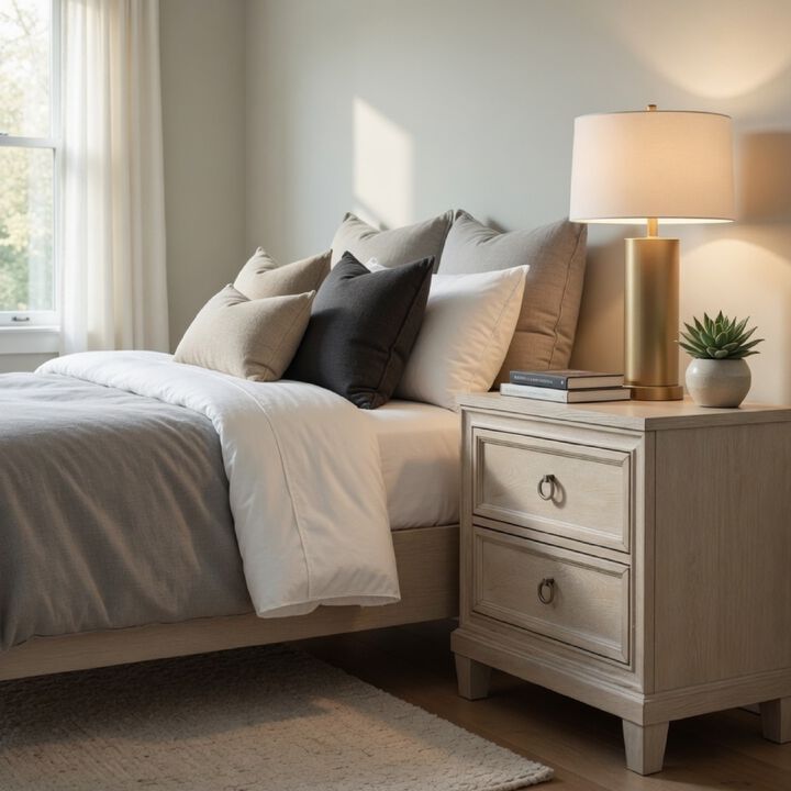 Kylie Nightstand with 2 Drawers, Tapered Legs, Washed Oak Wood 27 Inch