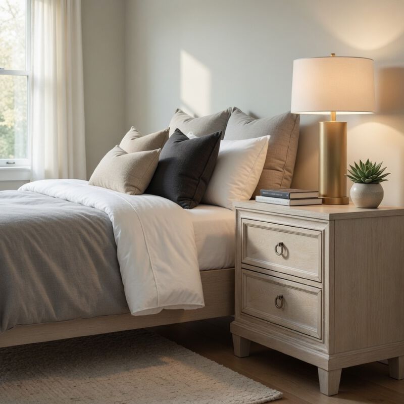 Kylie Nightstand with 2 Drawers, Tapered Legs, Washed Oak Wood 27 Inch image number 1