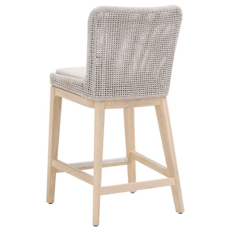 Counter Stool with Mesh Design Rope Backrest, Brown and Gray-Benzara