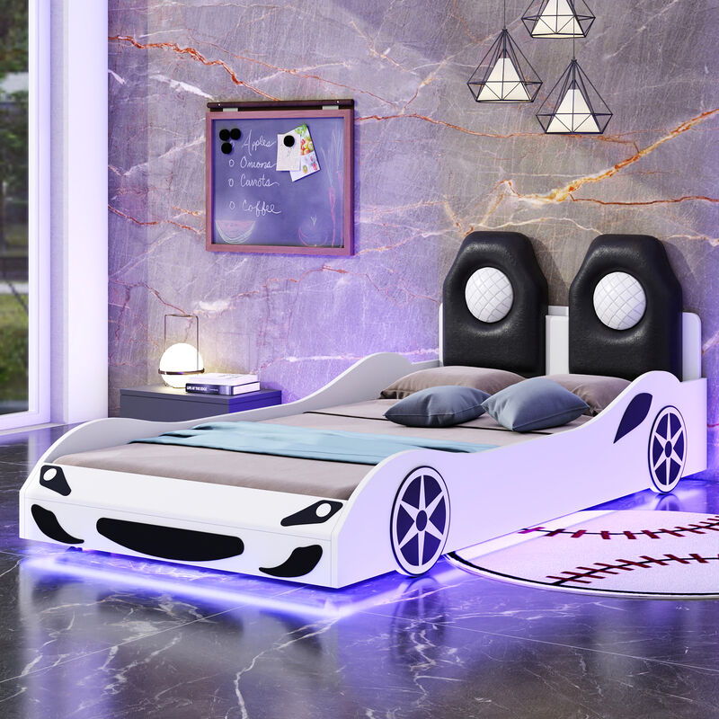 Merax Race Car-Shaped Platform Bed with LED